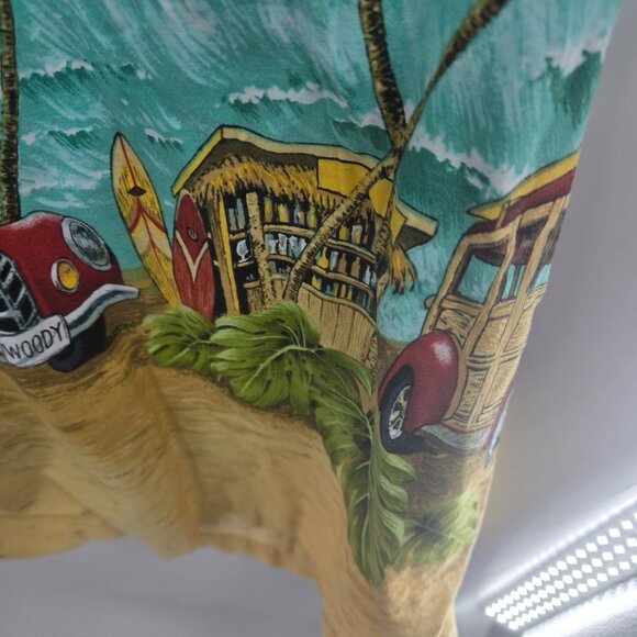 Vintage RJC Hawaiian Aloha Shirt Woody Cars Palms 100% Cotton Button Down 2xl - Picture 6 of 16